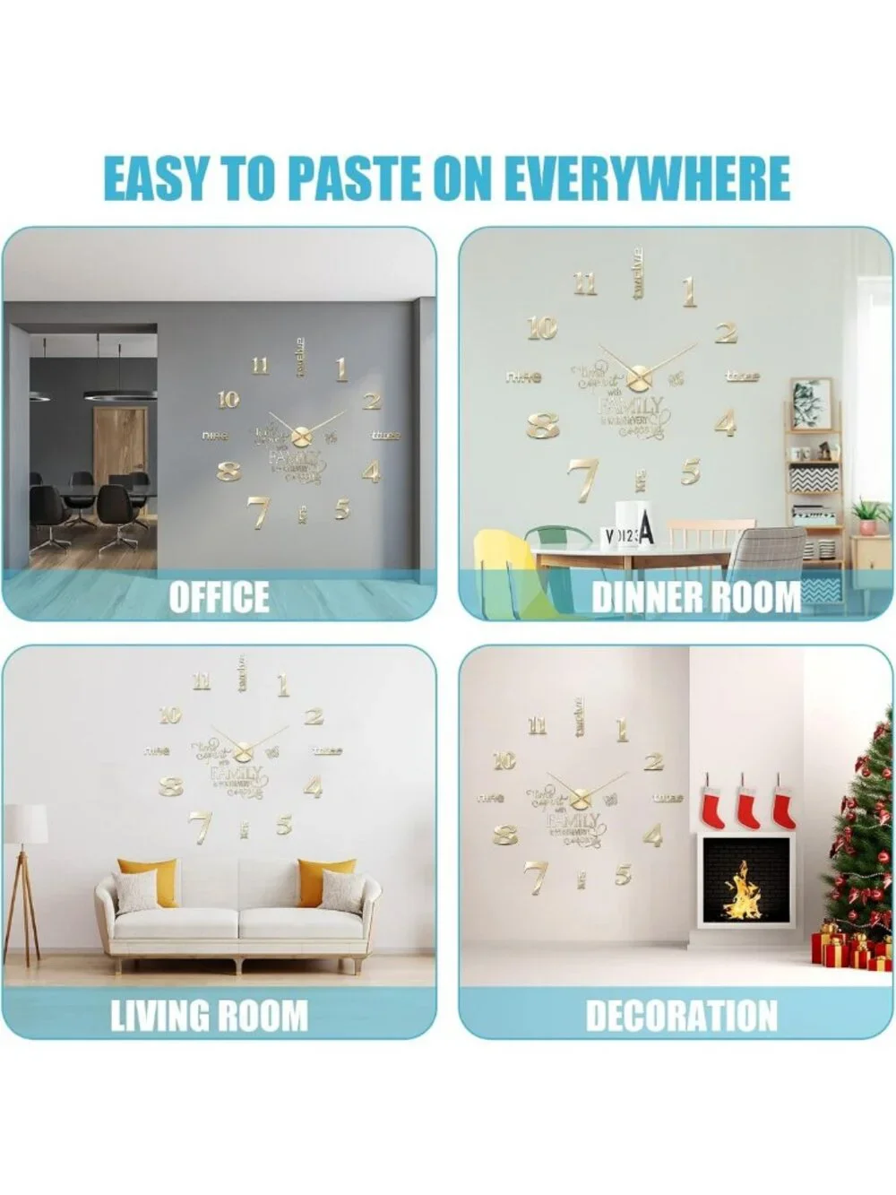 3D Large Frameless DIY Wall Clock - Modern Home Decor, Family Quote Stickers